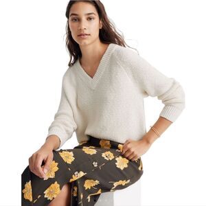 Madewell Arden V-Neck Crop Pullover Sweater‎ in Bright Ivory Cream Large